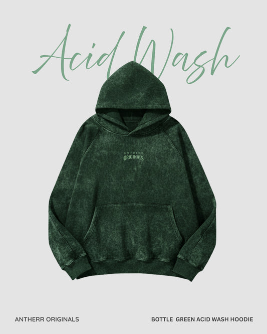 Bottle Green Acid Wash Hoodie BOTTLE GREEN ACID WASH