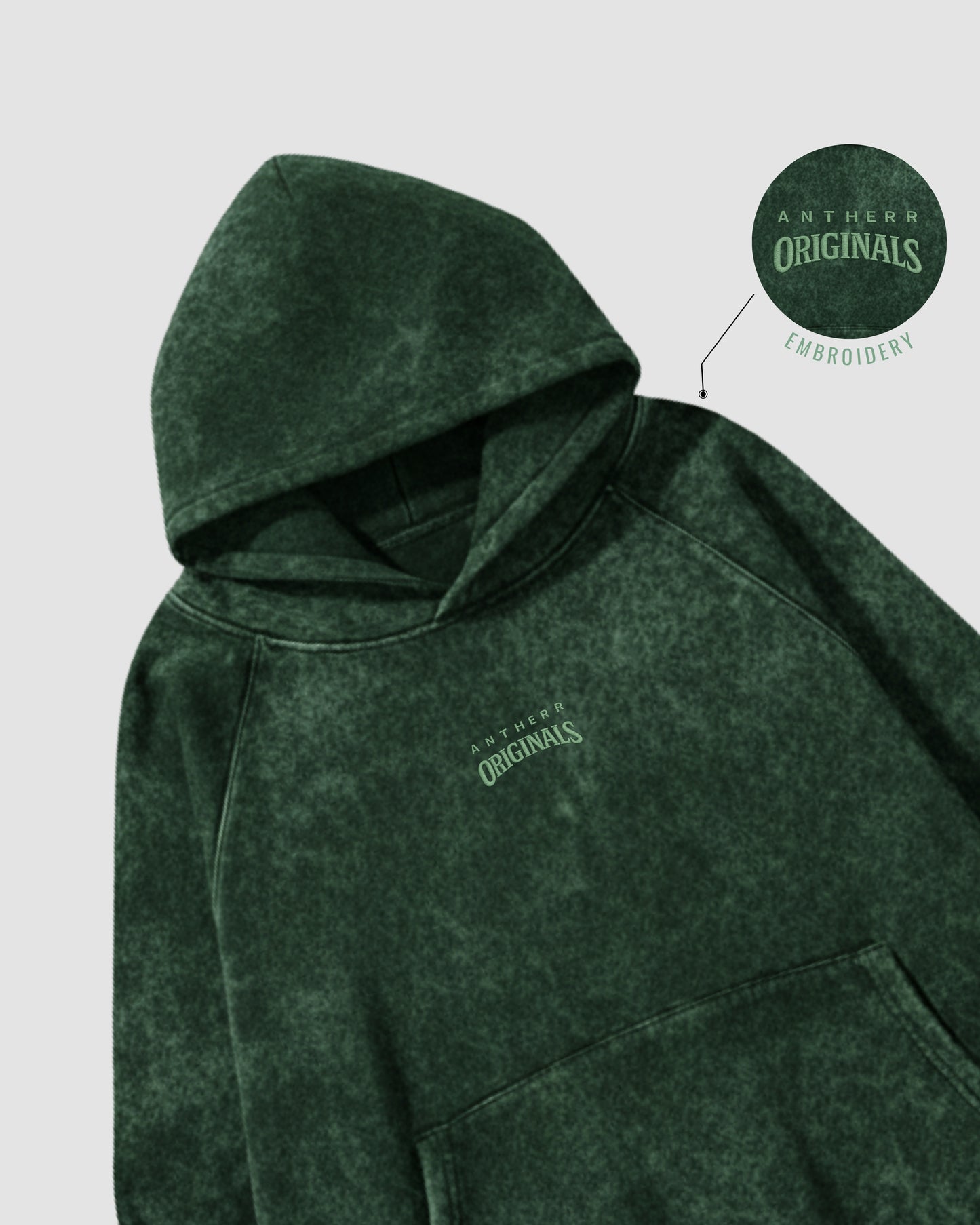 Bottle Green Acid Wash Hoodie