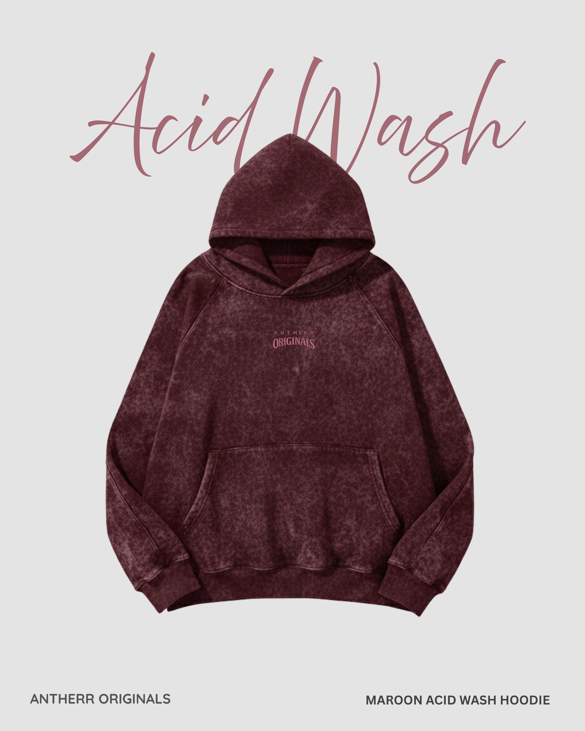 Maroon Acid Wash Hoodie MAROON ACID WASH