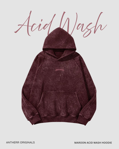 Maroon Acid Wash Hoodie MAROON ACID WASH