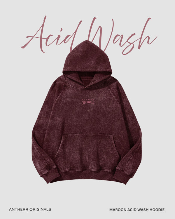 Maroon Acid Wash Hoodie MAROON ACID WASH