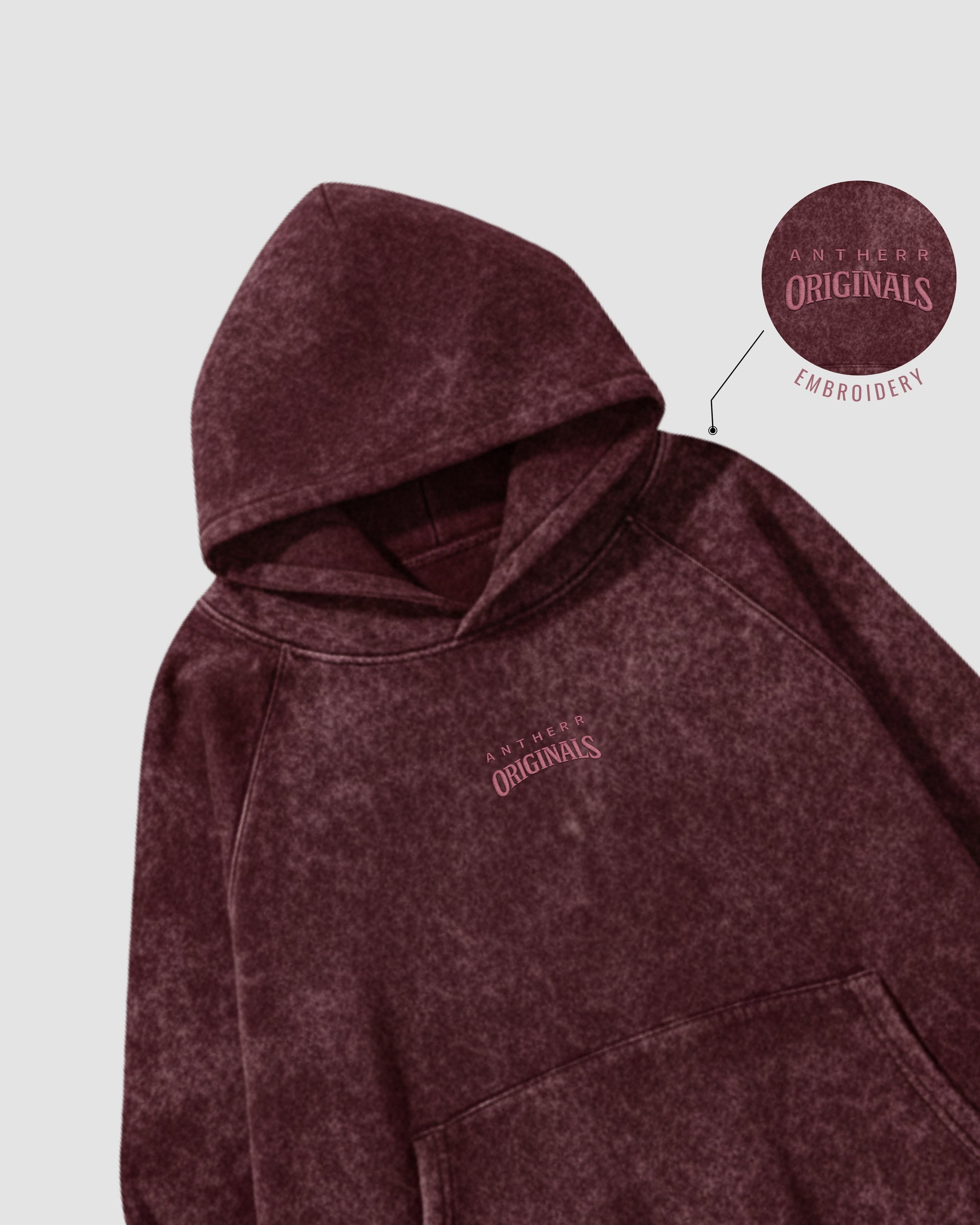 Maroon Acid Wash Hoodie