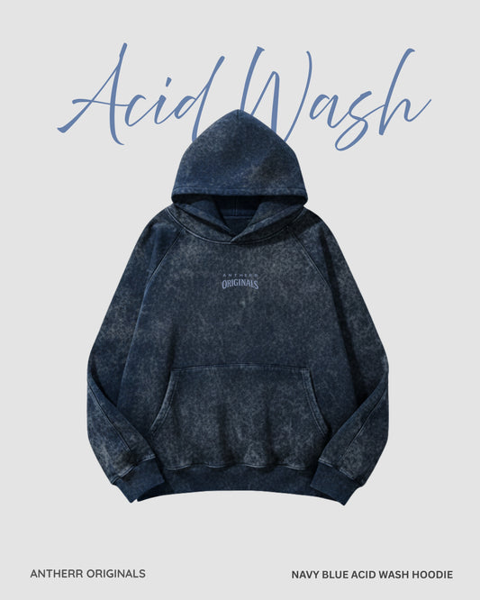 Navy Blue Acid Wash Hoodie NAVY BLUE ACID WASH