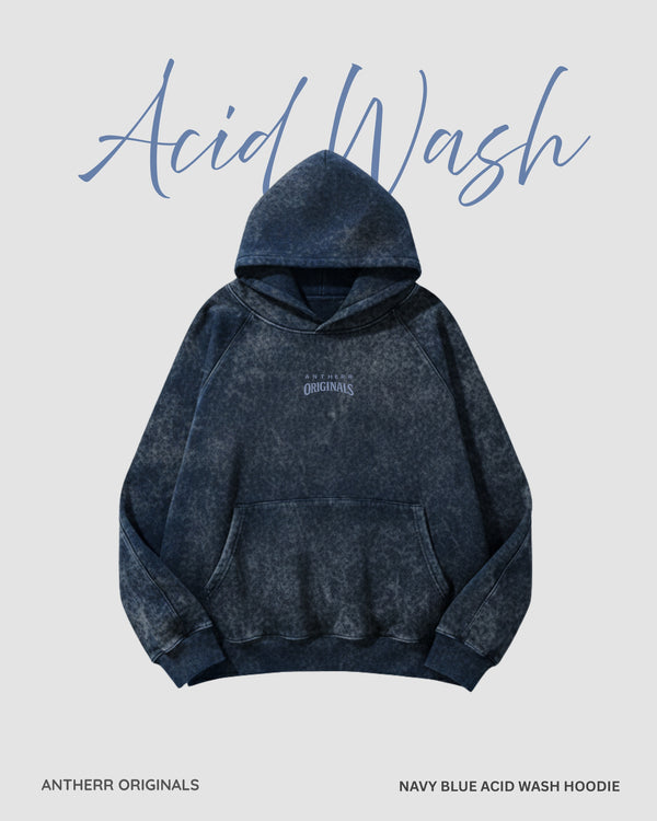 Navy Blue Acid Wash Hoodie NAVY BLUE ACID WASH