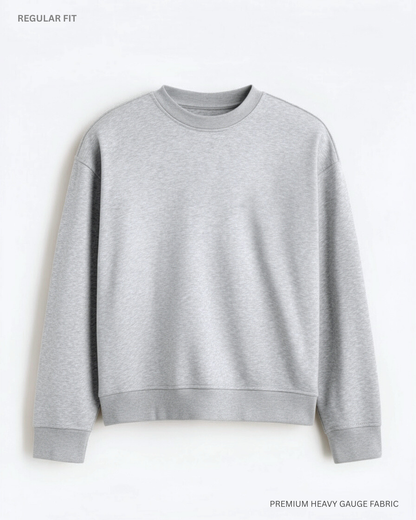Basic Grey Melange Unisex Winter Sweatshirt | Regular Fit GREY MELANGE