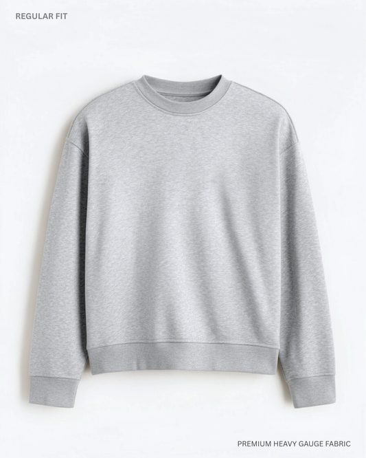 Basic Grey Melange Unisex Winter Sweatshirt | Regular Fit GREY MELANGE