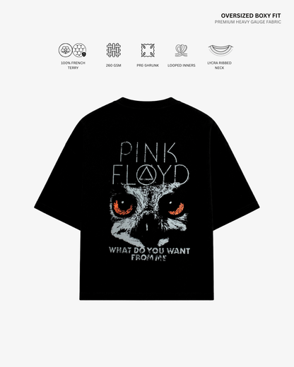 Pink Floyd Owl French Terry Oversized T-Shirt | Antherr Core Black Cotton French Terry 260 GSM