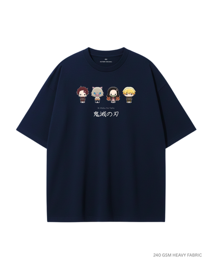 Demon Days: Demon Squad: Anime Oversized T-Shirts for Men NAVY BLUE