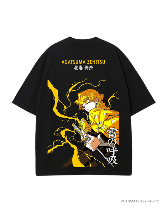I Am Stronger When I Sleep: Zenitsu: Anime, Unisex Oversized T-Shirts Black Cotton 240 GSM