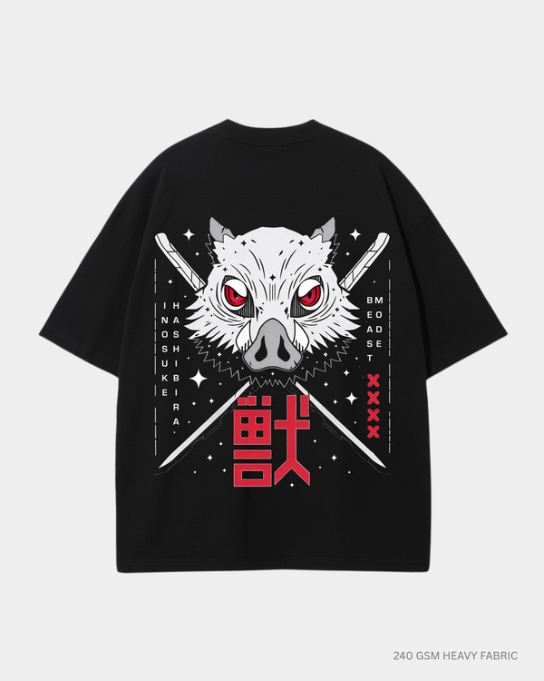 Inosuke Hashibira Unisex Oversized T-Shirts | Antherr Core Black Cotton 240 GSM