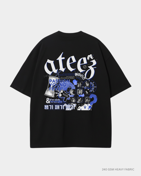 Ateez Unisex Oversized T-Shirt | Antherr Core Black Cotton 240 GSM