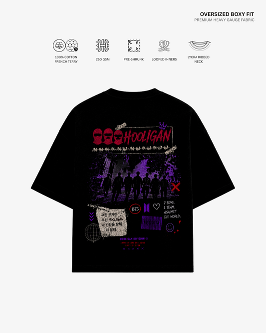Hooligan Arirang BTS Unisex Oversized T-Shirt | Antherr Core Black Cotton French Terry 260 GSM