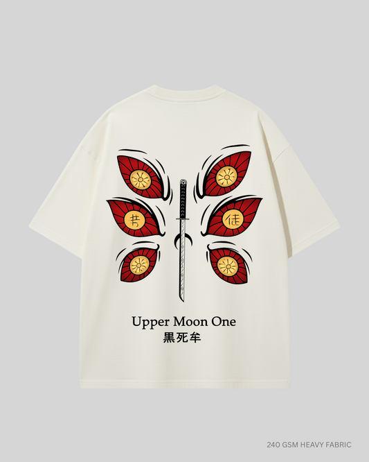 Upper Moon One Kokushibo: Anime, Unisex Oversized T-Shirts Off-White Cotton 240 GSM