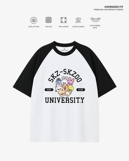 SKZ University Unisex Ranglan Oversized T-Shirt | Antherr Core Black-White Cotton 180 GSM