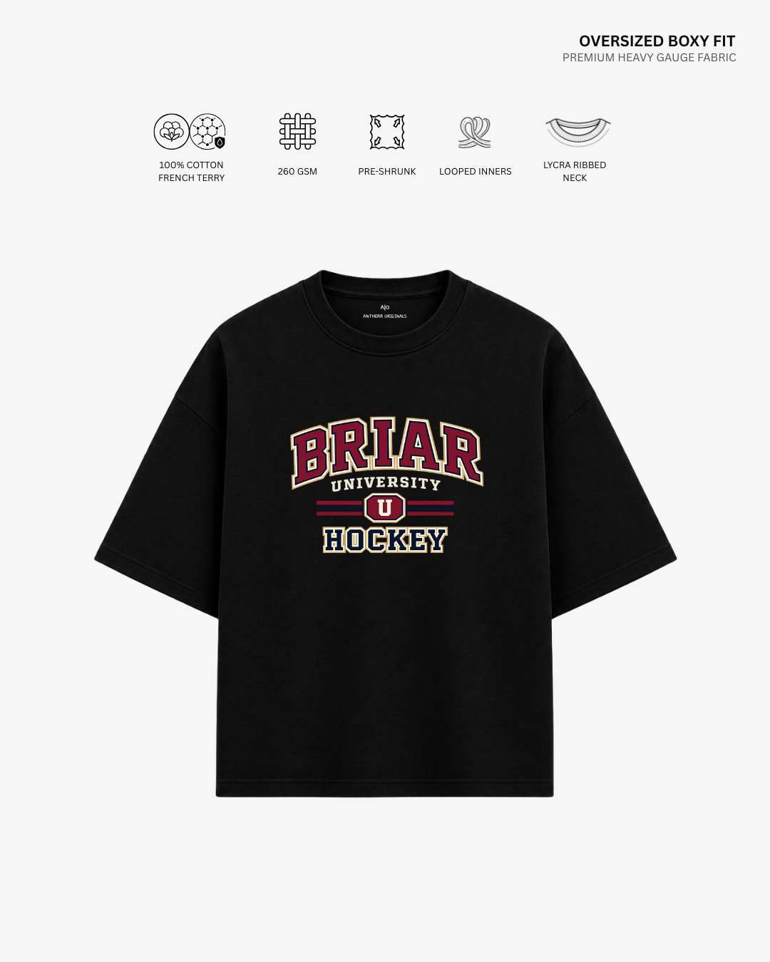 Briar U Hockey French Terry Oversized T-Shirt | Antherr Core