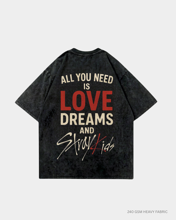 All You Need Straykids Acid Wash Oversized T-Shirt India | Antherr Core Black Acid Wash Cotton 240 GSM