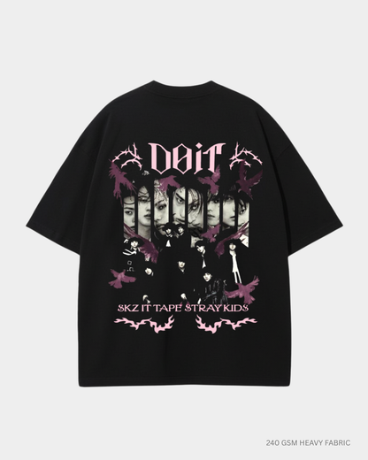 Straykids Do It Acid Wash Oversized T-Shirt India | Antherr Core Black Cotton 240 GSM