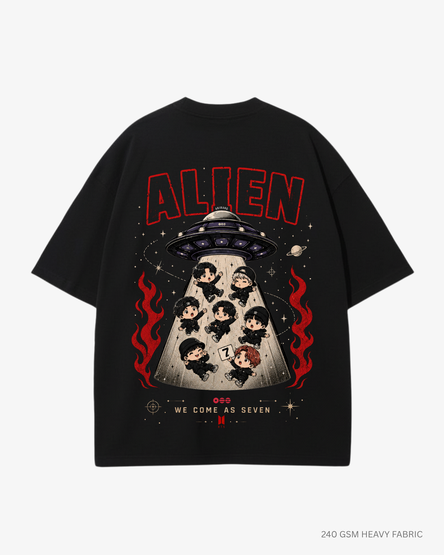 Chibi Alien Arirang Unisex Oversized T-Shirt Black Cotton 240 GSM