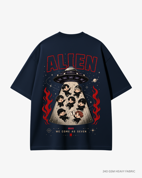 BTS Alien Arirang Unisex Oversized T-Shirt | Antherr Core Navy Blue Cotton 240 GSM