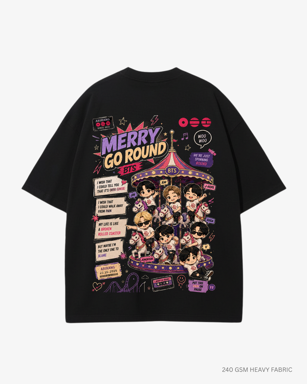 BTS Merry Go Round Arirang Unisex Oversized T-Shirt | Antherr Core Black Cotton 240 GSM