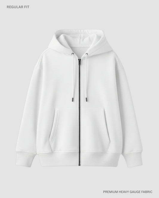 Basic White Unisex Winter Zipper Hoodies