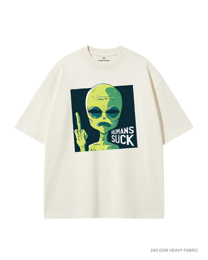 Human Sucks: Alien and Space- Unisex Oversized T-Shirts OFF-WHITE 240 GSM Cotton