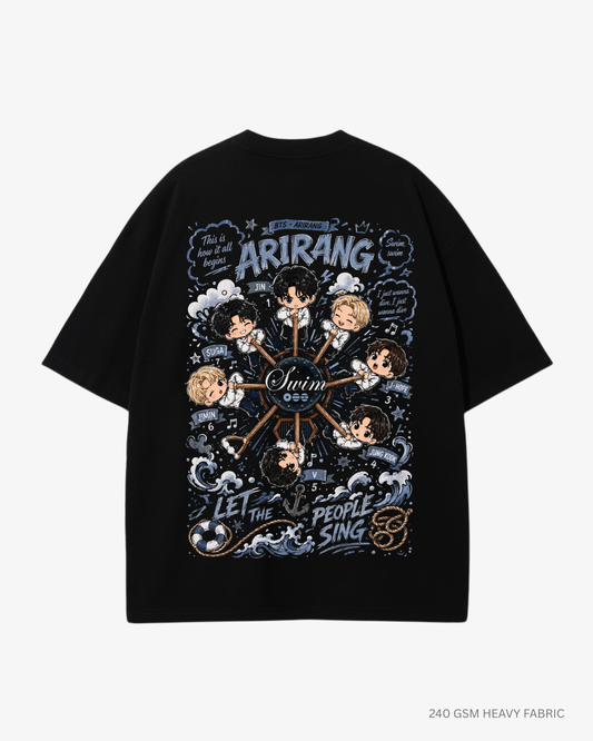 Chibi Swim Arirang BTS Unisex Oversized T-Shirt | Antherr Core Black Cotton 240 GSM
