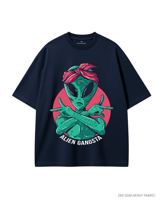 Alien Gangsta: ALIEN & SPACE- Unisex Oversized T-Shirts NAVY BLUE