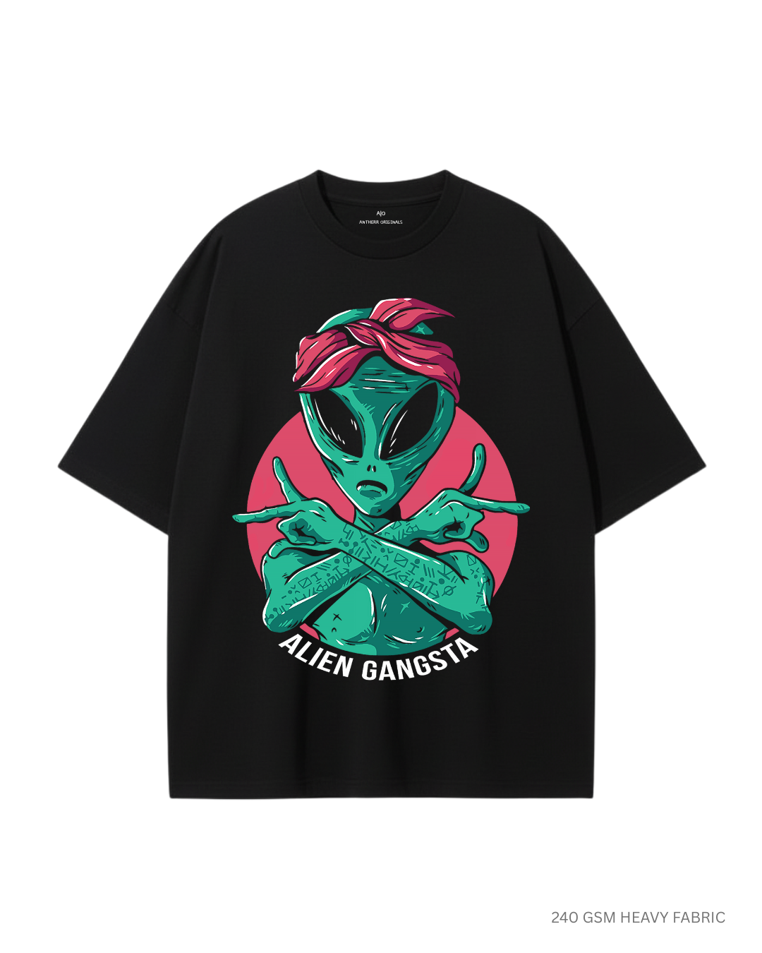 Alien Gangsta: ALIEN & SPACE- Unisex Oversized T-Shirts BLACK