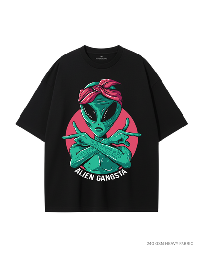 Alien Gangsta: ALIEN & SPACE- Unisex Oversized T-Shirts BLACK