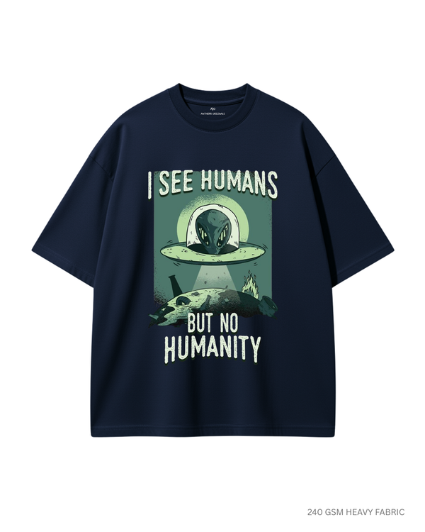 I See Humans Unisex Oversized T-Shirts NAVY BLUE 240 GSM Cotton