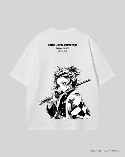 Hinokami Kagura Tanjiro Kamado: Anime, Unisex Oversized T-Shirts White Cotton 240 GSM