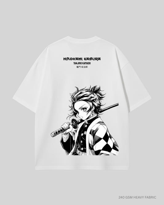 Hinokami Kagura Tanjiro Kamado: Anime, Unisex Oversized T-Shirts White Cotton 240 GSM
