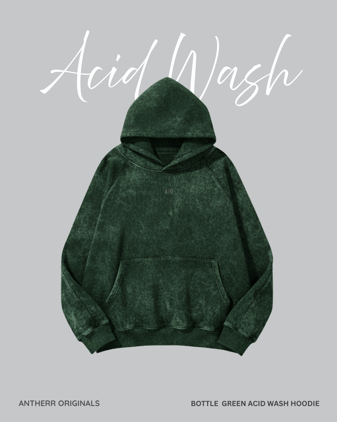 Bottle Green Acid Wash Hoodie