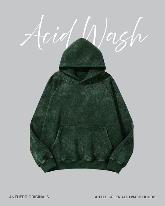 Bottle Green Acid Wash Hoodie