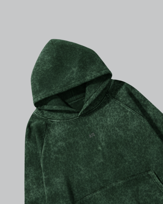 Bottle Green Acid Wash Hoodie