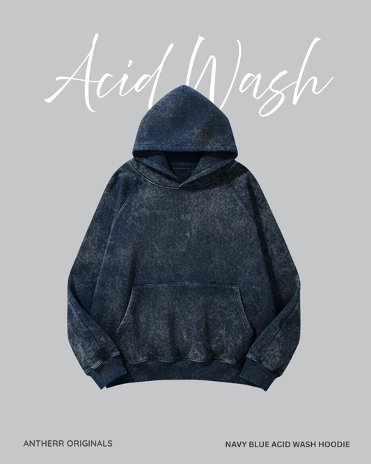 Navy Blue Acid Wash Hoodie