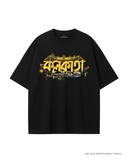 Kolkata Unisex Oversized T-Shirts BLACK Cotton 180 GSM