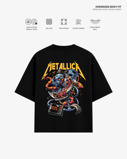 Metallica Graphic French Terry Oversized T-Shirt | Antherr Core Black Cotton French Terry 260 GSM