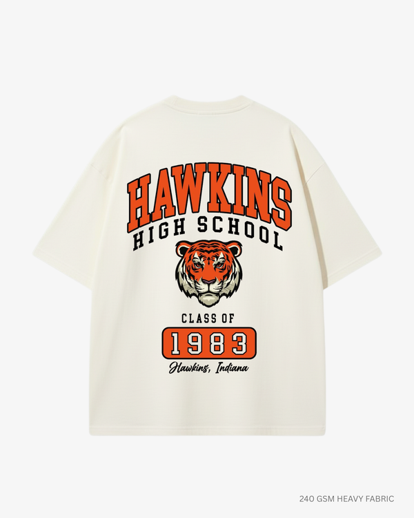Hawkins High School Unisex Oversized T-Shirt Off White 240 GSM Cotton