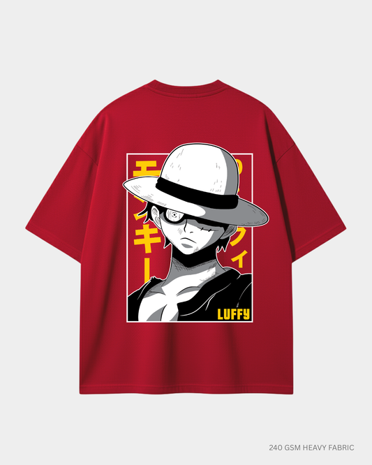 Luffy Unisex Oversized T-Shirt | Antherr RED Cotton 240 GSM