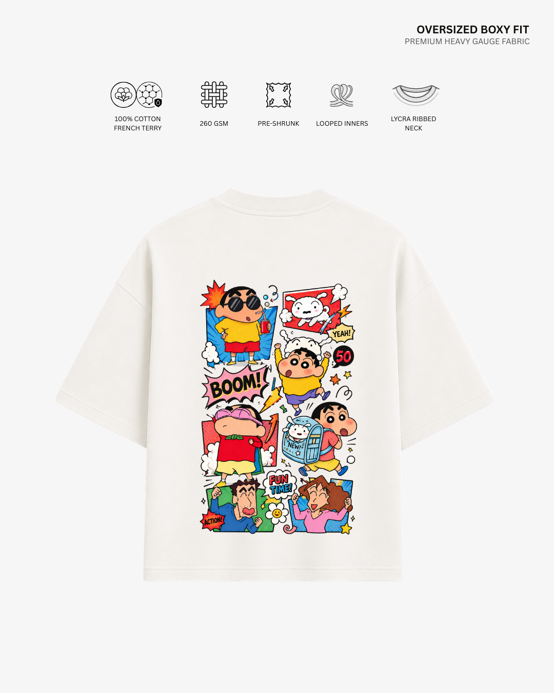 Shinchan Comic Chaos French Terry Oversized T-Shirt | Antherr Core