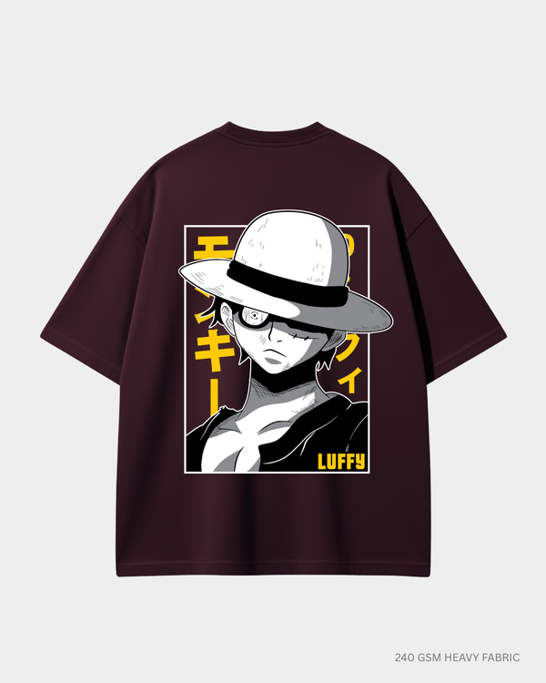 Luffy Unisex Oversized T-Shirt | Antherr Maroon Cotton 240 GSM