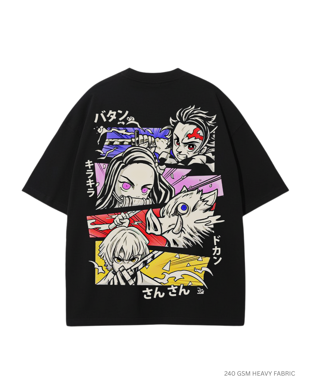 Kimetsu no Yaiba: Anime Unisex Oversized T-Shirts Black Cotton 240 GSM