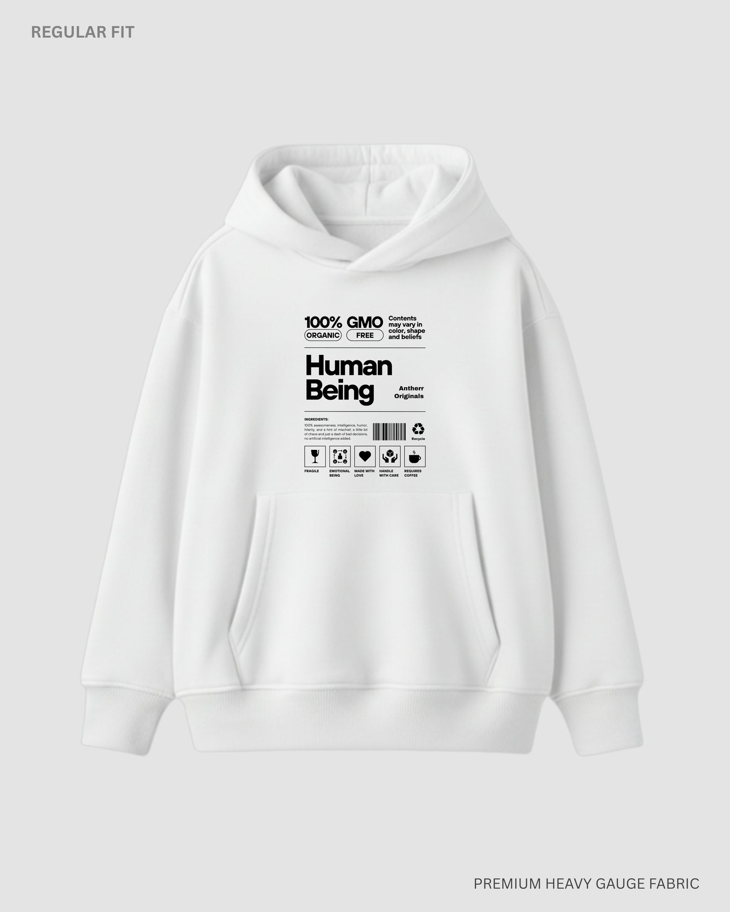 Human Being: Antherr Originals Unisex Hoodie White Regular