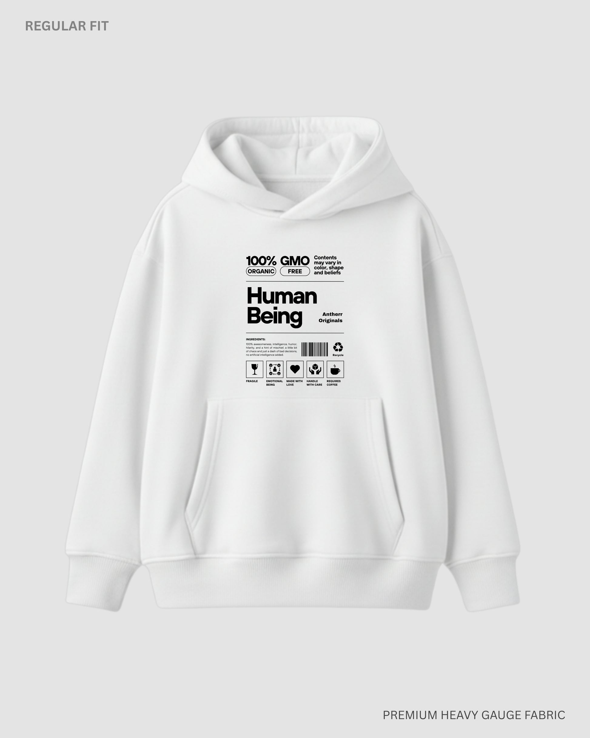 Human Being: Antherr Originals Unisex Hoodie White Regular