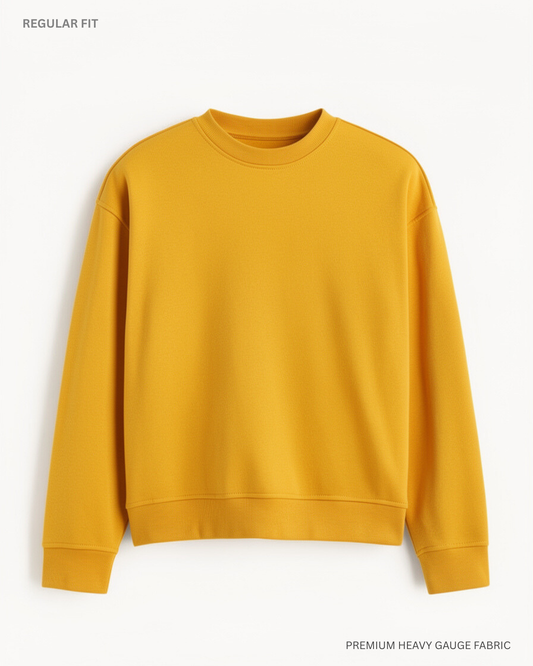 Basic Mustard Yellow Unisex Winter Sweatshirt | Regular Fit MUSTARD YELLOW