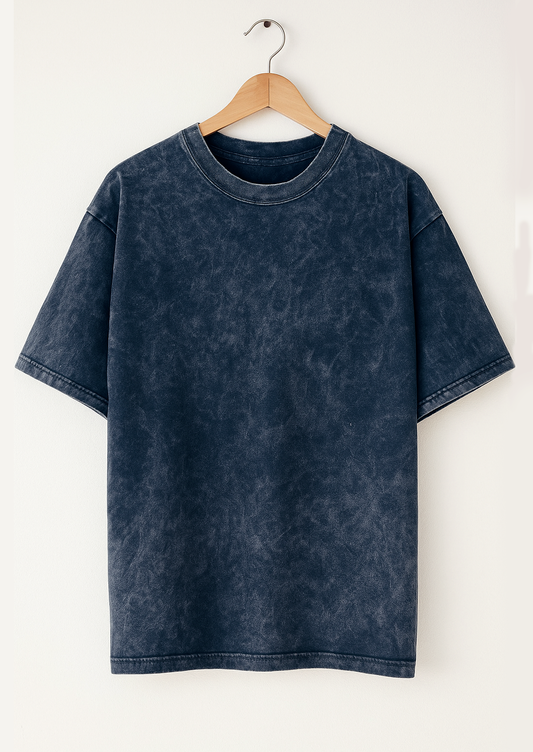 Acid Wash Oversized T-shirt for Women: Navy Blue