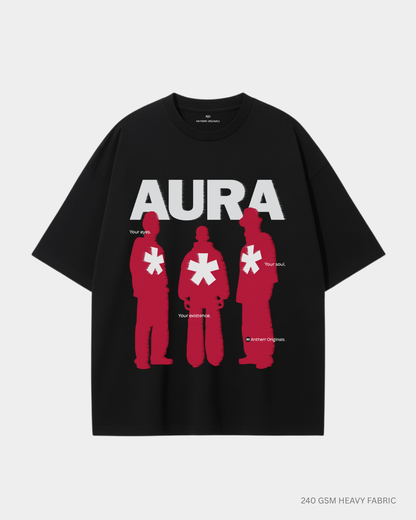 Aura Oversized T-Shirt for Men & Women | Antherr Originals Black Cotton 240 GSM