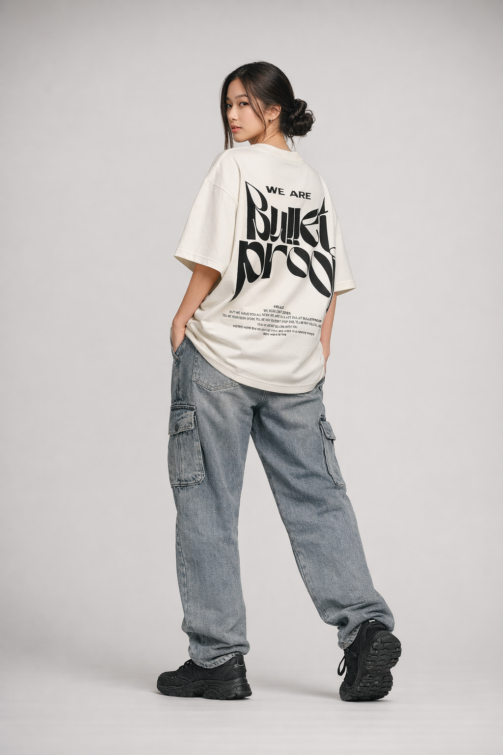 BTS Bulletproof Oversized T-Shirt for Women India| Antherr Core Off White Cotton 240 GSM